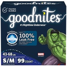 Goodnites Boys' Bedwetting Underwear, Size S/M 43-68 lbs , 99 Ct 3 Packs of...