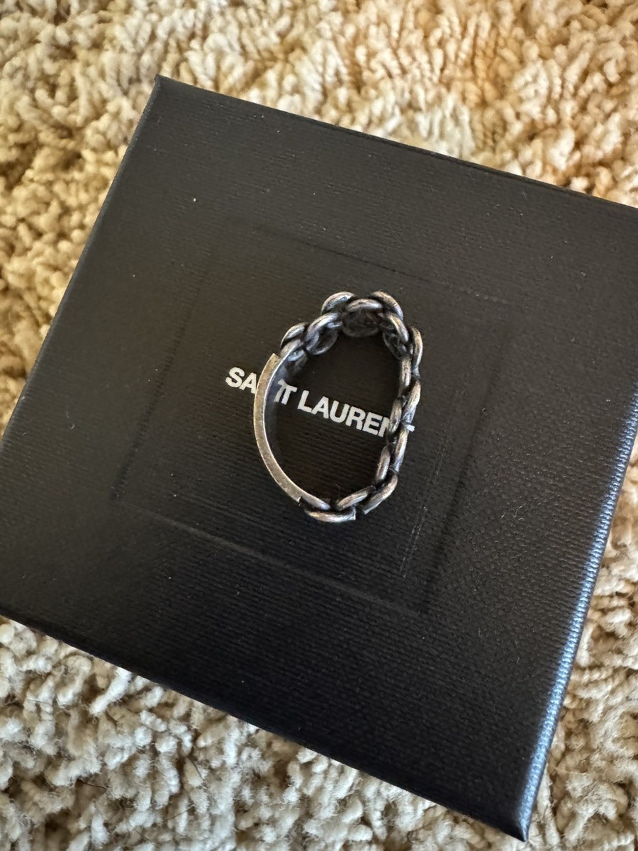 Saint Laurent Paris Mesh Chain Ring Silver Unisex YSL W/ Box, Bag