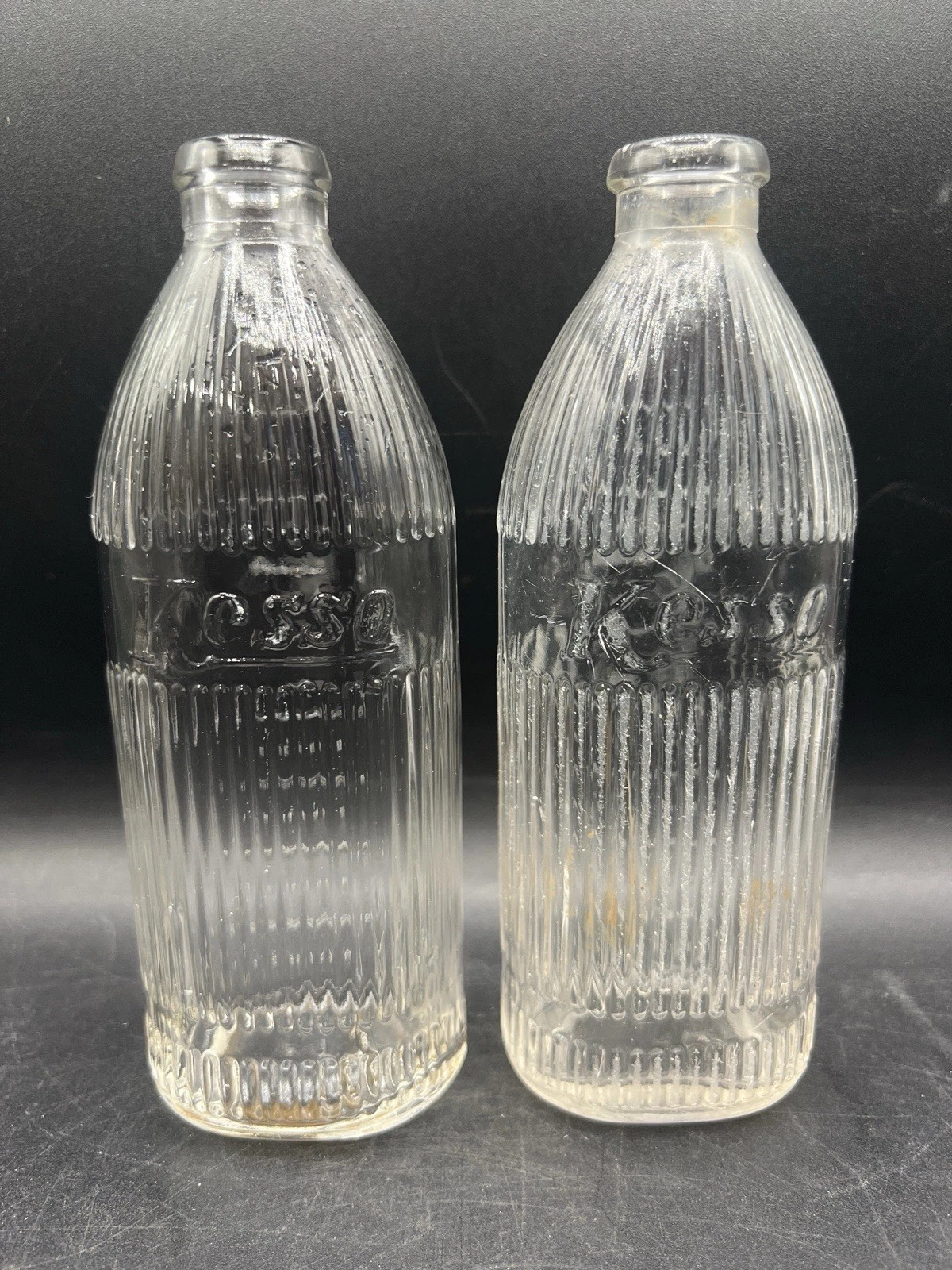 Kelso Embossed Glass Baby Bottles Set of 2 Ribbed Vintage USA
