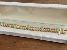 VINTAGE 14 K YELLOW GOLD MULTI LINK BRACELET W 5 OVAL JADE CABOCHONS ESTATE FIND