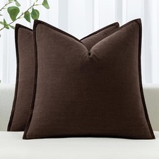 Decorative Linen Euro Sham Pillow Covers 24x24 Dark Brown  Boho Farmhouse  