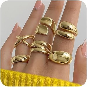 Authentic Chunky Gold Rings for Women Non Tarnish, 18K Gold Plated Stackable Thumb