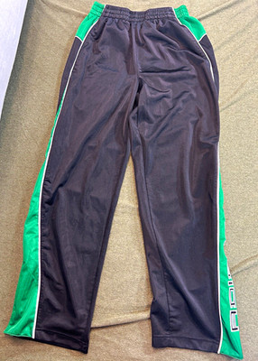 adidas Boys Track Pants 14A Black/Green Colorblock Logo Elastic Waist Pull On