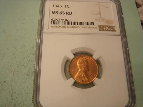 Gorgeous 1945 P Lincoln Cent MS65 RD - red, very nice coin