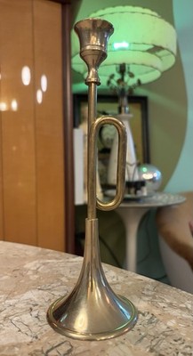 Vintage Brass Horn Trumpet Shaped Candle Stick Holder 9 