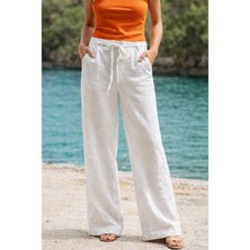 Banana Republic 100 Linen Drawstring Pants White Size 12 EUC Wide Leg