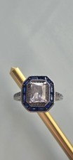 Sapphire Lab-Created Diamond Art Deco Classic Blue 925 Sterling Silver Ring