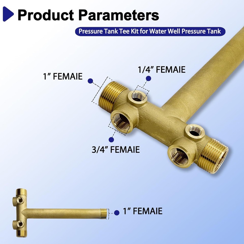 1"x 11"Well Pressure Tank Tee Kit with 40/60psi Pressure Switch, Brass