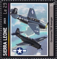 WWII US Navy Grumman TBF AVENGER Aircraft Stamp (2023 Sierra Leone)