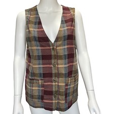 Ivy Collectibles Plaid Button-Up Vest Vintage Made In USA Womens Size Medium