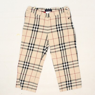Burberry Kids Pants Nova Check Plaid Beige Tartan Side Button