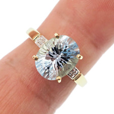 14k Solid Yellow Gold 3.25ct Natural Blue Topaz Diamond Ring Size 7