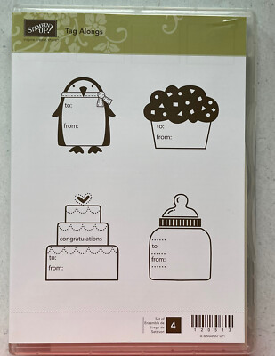 TAG ALONGS Stampin Up NEW Wedding Cake Cupcake Baby Bottle Penguin Invitations