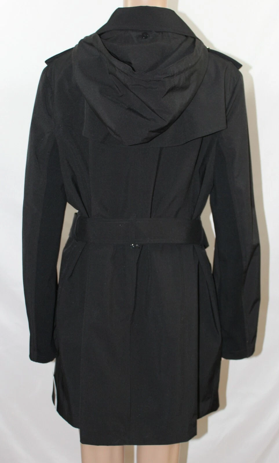 Michael Kors trench nero maniche stringate cintura cappuccio doppio bottone nuovo con etichetta L