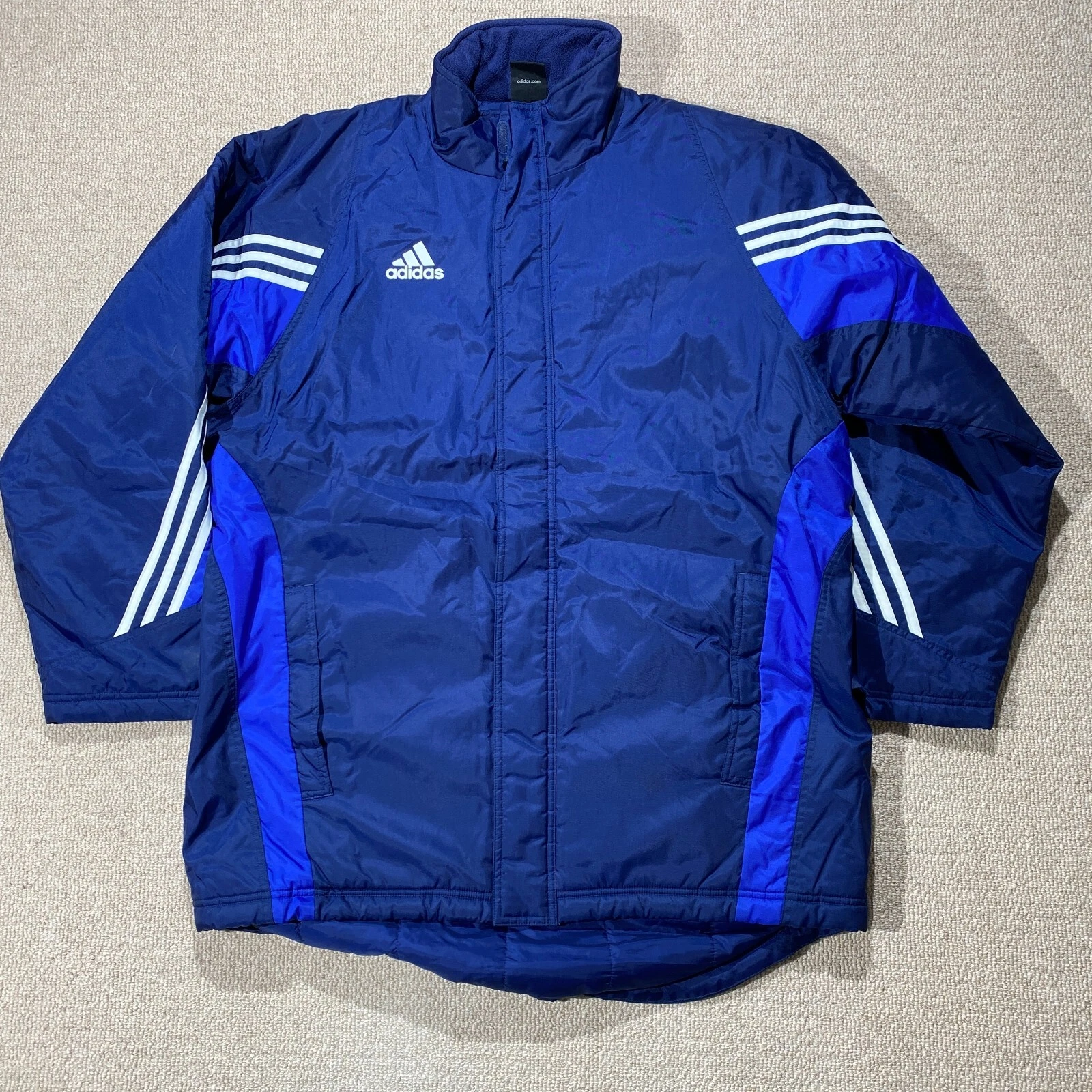 COACH Giacca Adidas VINTAGE uomo XL blu lunga calcio allenatore cappotto sportivo