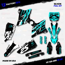 White & Cyan Slick Graphic Kit fits Yamaha Yz125 Yz250 15-20 Plates YZ 125 250