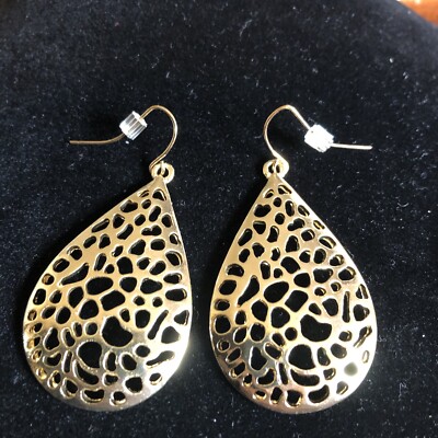 OLIVIA WELLS Sunlight Window Filligree Earrings Gold Plated Pear French Hookback
