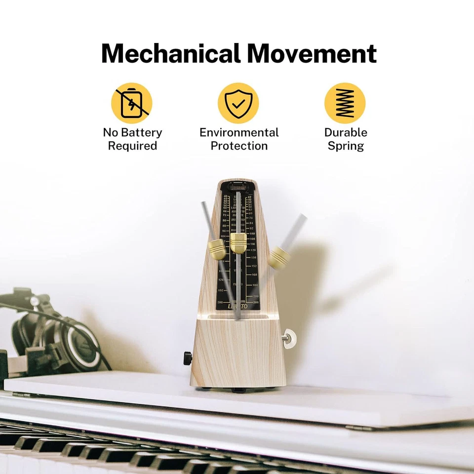 LEKATO Mechanical Metronome Vintage Music Timer Copper Tempo Piano Guitar - Image 3 of 4