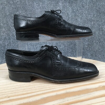 Freeman Shoes Mens 8 D Free-Flex Wingtip Dress Brogue Oxford Black Leather Low