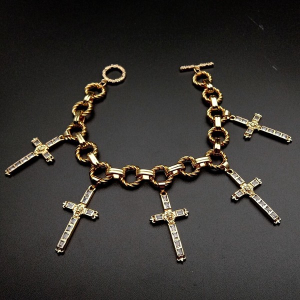 Alternate view of Crucifix Charm Cubic Pave Gold Plated Chain Bracelet Religion Jewelry