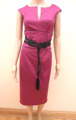 New Phase Eight Cerise Pink Vanessa Dress With Black Tassel Belt Sz UK