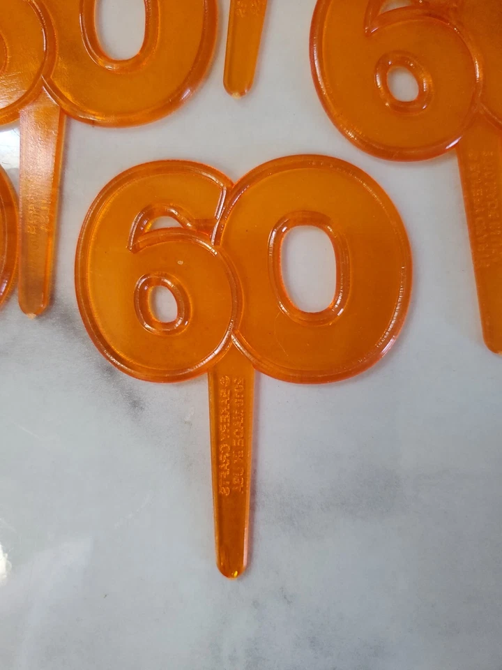 Lot Of 24 Orange 60th Birthday Anniversary Cupcake Picks Toppers Bakery Crafts - Image 2 of 3