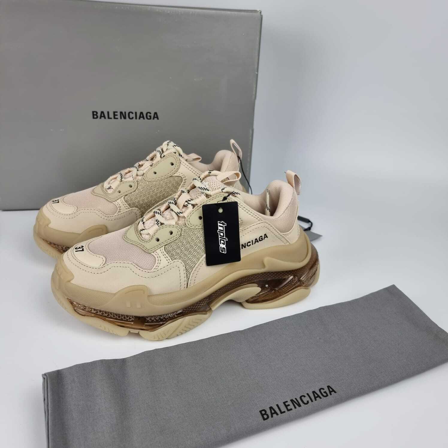 skuffe har Dykker Balenciaga Triple S Women&#039;s Beige Clear Sole Sneakers New | eBay