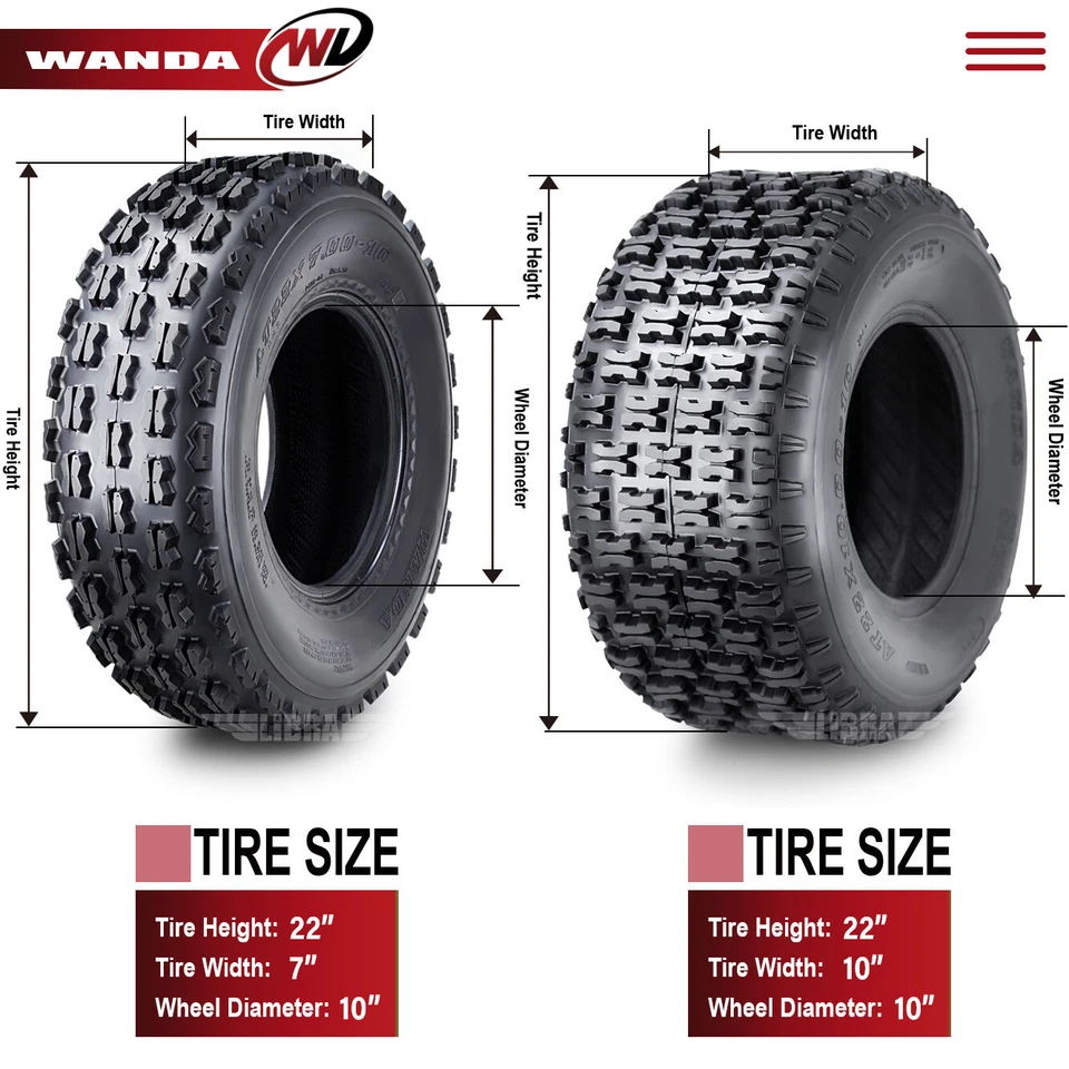22x7-10 & 22x10-10 Full Set Yamaha Timberwolf 250 Beartracker Sport ATV Tires - Image 4 of 4