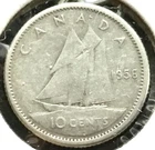 1956 Canada 10 Cents 80% Silver KM #51