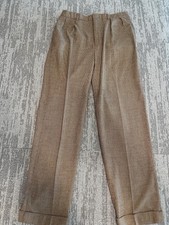 Polo Ralph Lauren Dress Pants Mens 33x32 Brown Check Pleated Cuffed Stretch