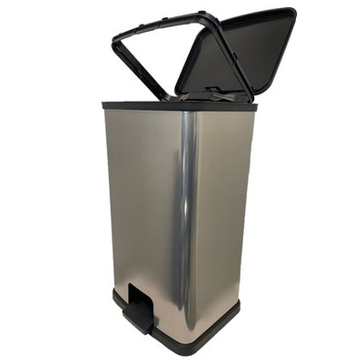 13.2 Gallon Silver Plastic Step on Trash Can Kitchen Garbage Bin with Lid