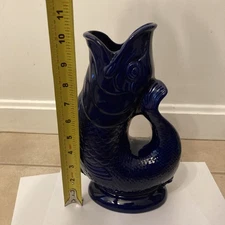 Gluggle Jug Wade Blue Purple Fish Pitcher Vase 10.5" Stoke On Trent England READ