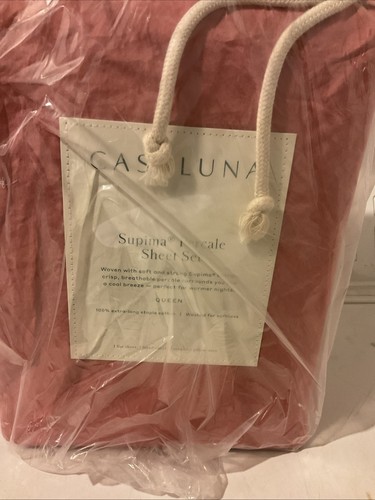 Casaluna Supima Percale Sheet Set Queen Size Rose Color 250 TC