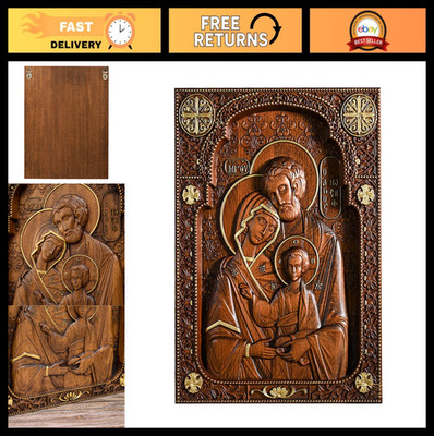 Handmade Wooden Nativity Wall Decor - Holy Family Religious Art Plaque 14