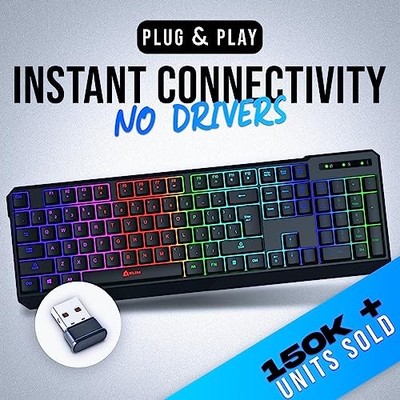 KLIM CHROMA WIRELESS KEYBOARD   GAMING RECHARGEABLE KEYBOARD DURABLE - BLACK