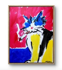 Aleph Original Art Cat Smoking 2 14x11 Contemporary Expressionist Painting