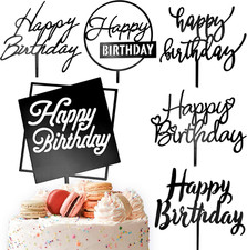 6 Pcs Black Happy Birthday Cake Toppers, 5" X 6.5" Acrylic Cake Decoration for B