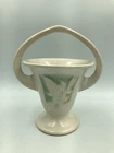 vtg roseville 'silhouette' handled~vase ~6.5" in white/turquoise 708-6 -EXC cond
