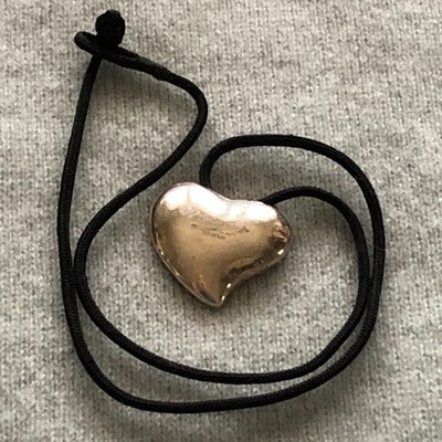 TIFFANY & CO Full Heart Necklace ELSA PERETTI 925 Spain Black Silk Cord