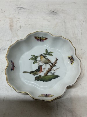 1932-1948 Herend Hungary Rothschild Bird 6164/RO #113 Scalloped Trinket Dish
