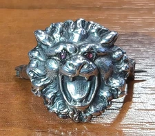 Antique Victorian Signed Unger Brothers Sterling Silver & Garnet LION Scarf Pin