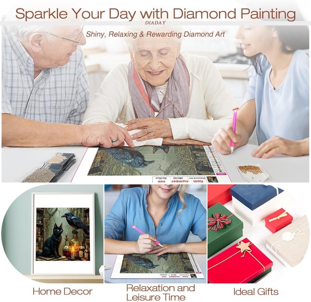 Gothic Diamond Painting Kit, Black Cat & Crow Diamond Art Kits for Adults, 5D...
