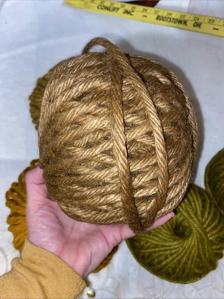 Lotto 5 corde di iuta macramè vintage marrone marrone arancione verde grande bellezza 7 strati grosso 500 fer - Immagine 3 di 4