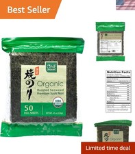 Authentic Roasted Sushi Nori   Organic Seaweed Sheets 7.5" x 8.5" Pack of 50 