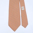 HERMES TIE 5367 OA Paisley Floral on Orange Silk Necktie