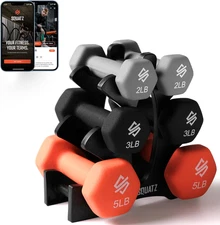 Dumbbell Weights Set with Stand, 32Lbs Neoprene Coated Weights in Color Gray, Bl