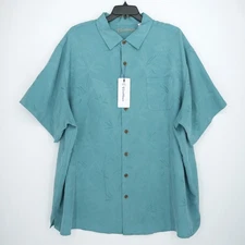 Roundtree & Yorke Caribbean Short-Sleeve Shirt 4XB Aqua Jaccard Palm Leaves NWT