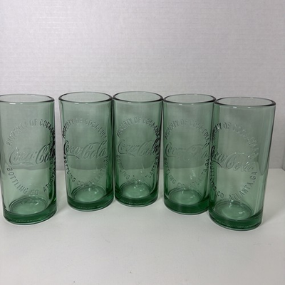 #ad #ad Set 5 “Property Of Coca Cola Bottling Atlanta Ga” 16oz Heavy Green Glass Tumbler $59.99