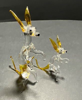 Vintage Art Glass Kangaroo Joey W/ Baby Roo + 1 Blown Lampwork Animal Miniatures