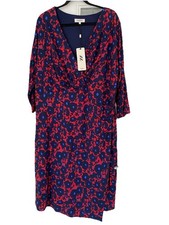 BNWT STUDIO 8 GRACE BLUE & RED V NECK FLORAL WRAP EFFECT LINED DRESS - SIZE 24!!